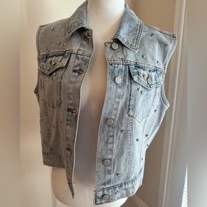 Denim vest with rhinestone details